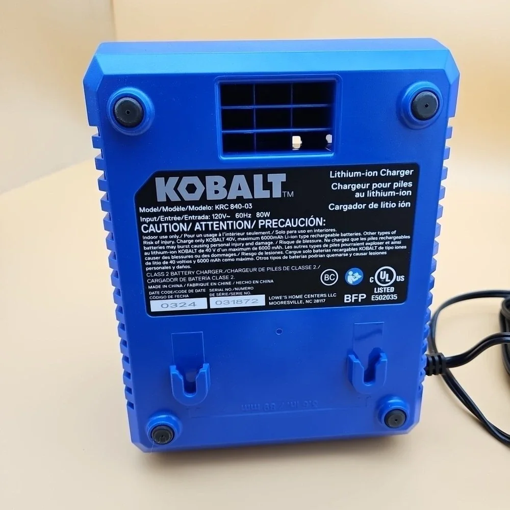 Kobalt 40 Volt MAX Lithium-Ion Battery Charger 40V KRC 840-03